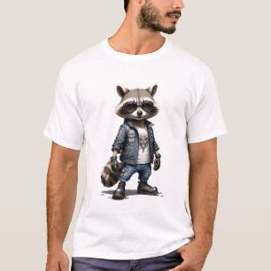 Raccoon Biker Rebel im Coolen Lederjacket T-Shirt