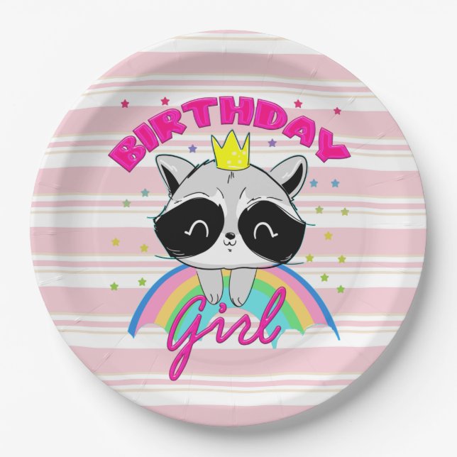 Raccoon Birthday Girl Animal Party Raccoon  Pappteller (Vorderseite)