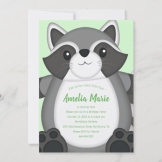 Raccoon Birthday Party Green Einladung