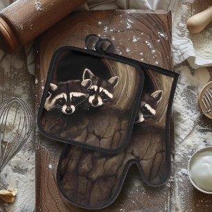 Raccoon Brown Niedlich Tree Ofenhandschuh & Topflappen-Set