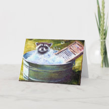 Raccoon Bubble Bath Blanko Grußkarte
