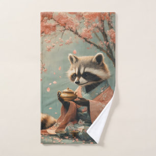 Raccoon Buddha: Friedlicher Tee unter Kirschbaum Handtuch