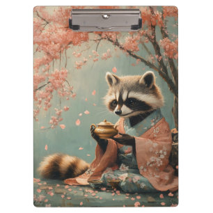 Raccoon Buddha: Friedlicher Tee unter Kirschbaum Klemmbrett