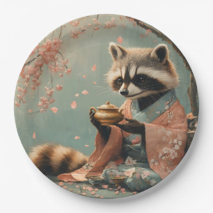 Raccoon Buddha: Friedlicher Tee unter Kirschbaum Pappteller