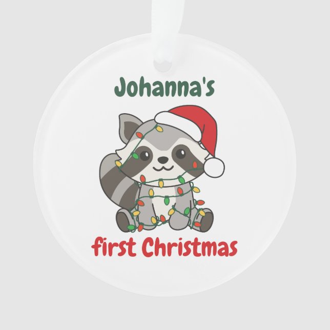 Raccoon Christmas Babys erste Weihnachten Ornament (Vorderseite)