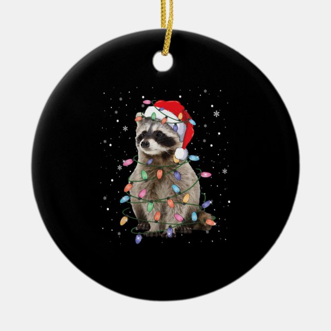 Raccoon Christmas Tree Lights Pajama Racoon Lover Keramik Ornament (Vorne)