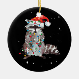 Raccoon Christmas Tree Lights Pajama Racoon Lover Keramik Ornament