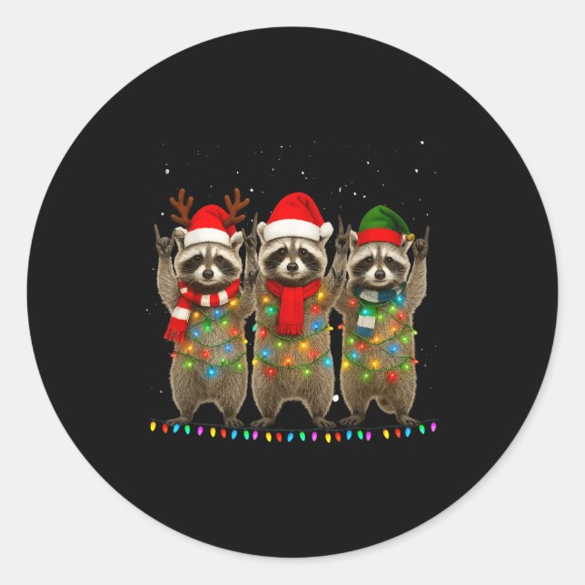 Raccoon Christmas Tree Lights Pajama Racoon Lover  Runder Aufkleber (Vorderseite)