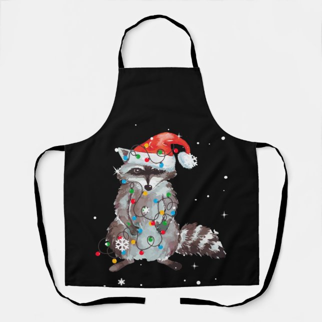 Raccoon Christmas Tree Lights Pajama Racoon Lover Schürze (Vorderseite)