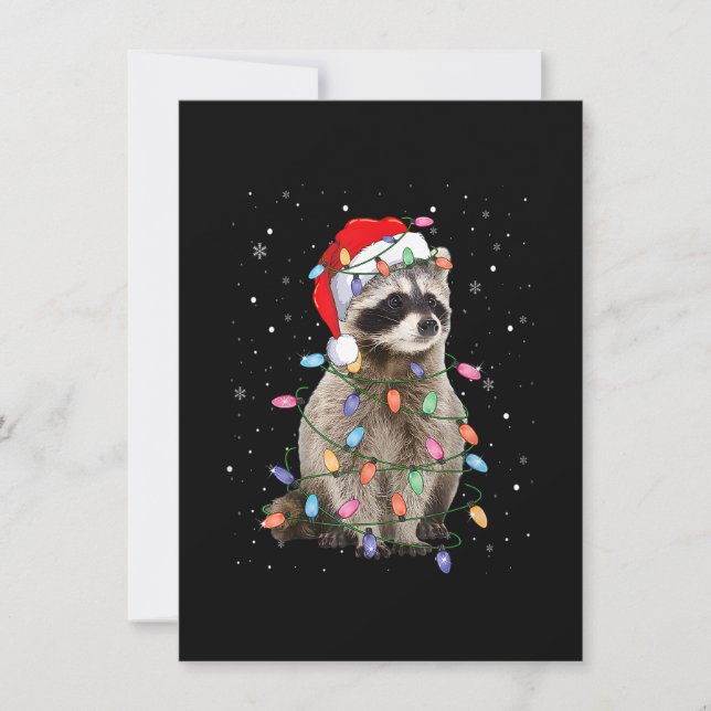 Raccoon Christmas Tree Lights Pajama Santa Racoon Einladung (Vorderseite)