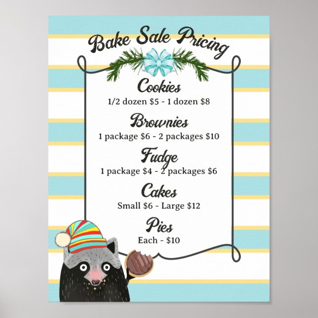 Raccoon Cookie Bake Sale personalisierte Speisekar Poster (Vorne)