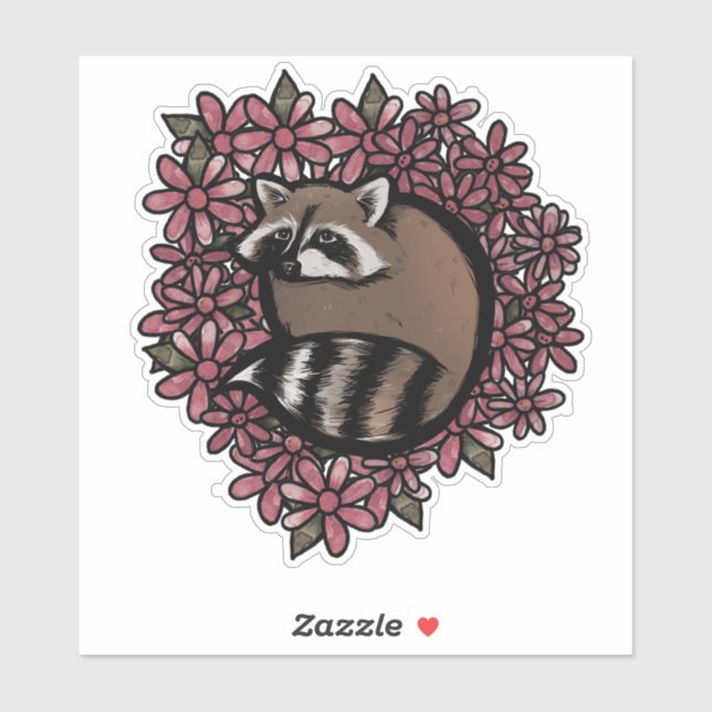 Raccoon Daisy Blume Art Raccoons Aufkleber (Blatt)