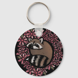 Raccoon Daisy Blume Art Raccoons Schlüsselanhänger