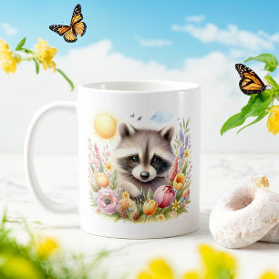 Raccoon d'aquarelle de printemps - Mug d'enfant Cu