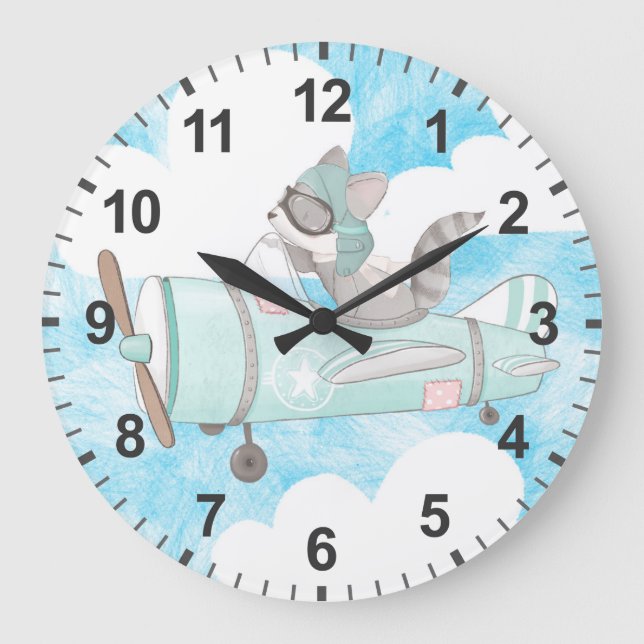 Raccoon des Flugzeugführers Große Wanduhr (Vorderseite)