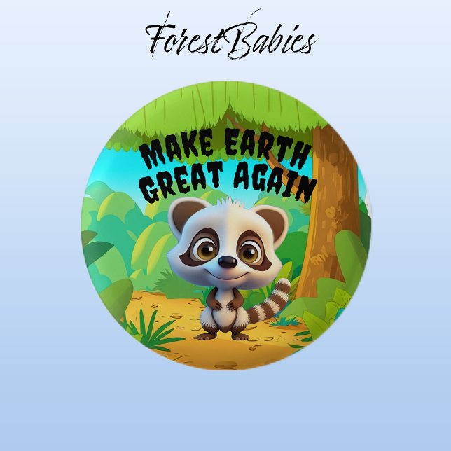 Raccoon, die Erde wieder groß machen, die Umwelt Button (Raccoon 🌲 ForestBabies Button)