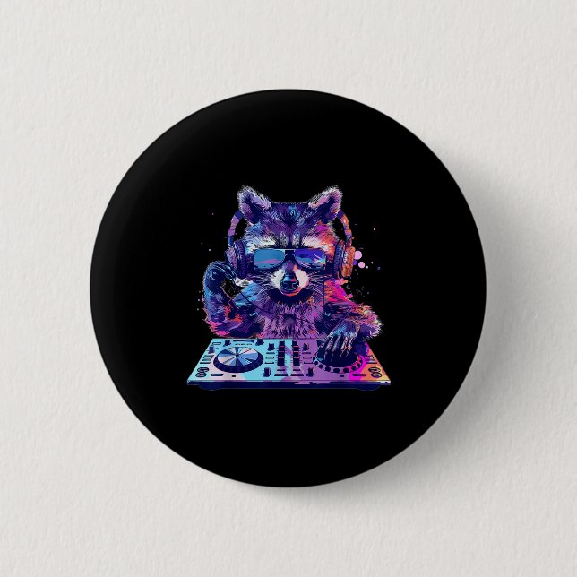 Raccoon Dj Edm Techno House Music Funny Animal Lov Button (Vorderseite)
