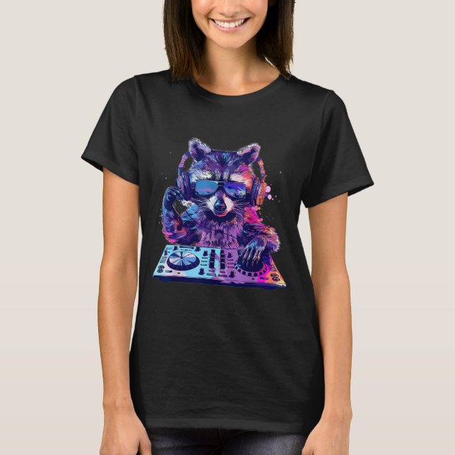 Raccoon Dj Edm Techno House Music Funny Animal Lov T-Shirt (Vorderseite)