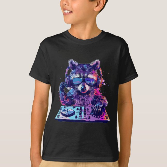 Raccoon Dj Edm Techno House Music Funny Animal Lov T-Shirt (Vorderseite)