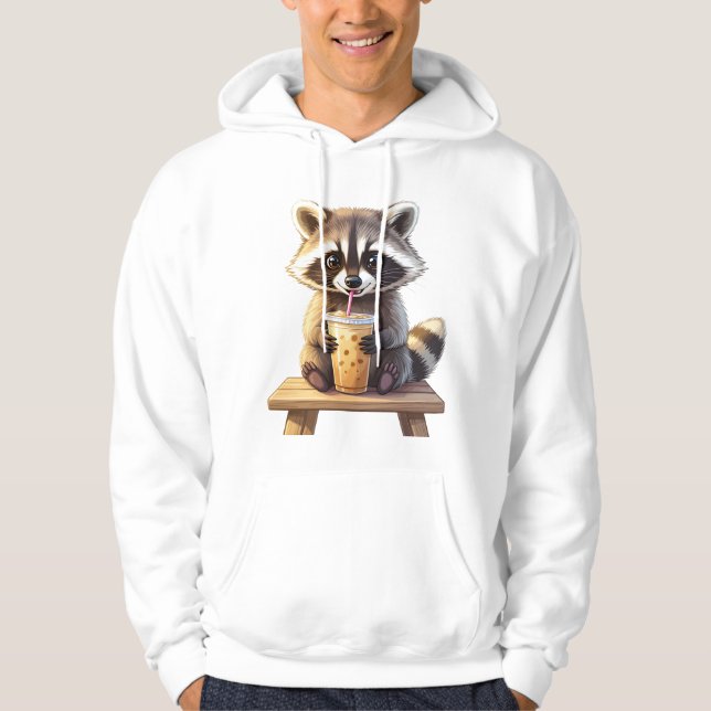 Raccoon Drinking Iced Coffee Hoodie (Vorderseite)