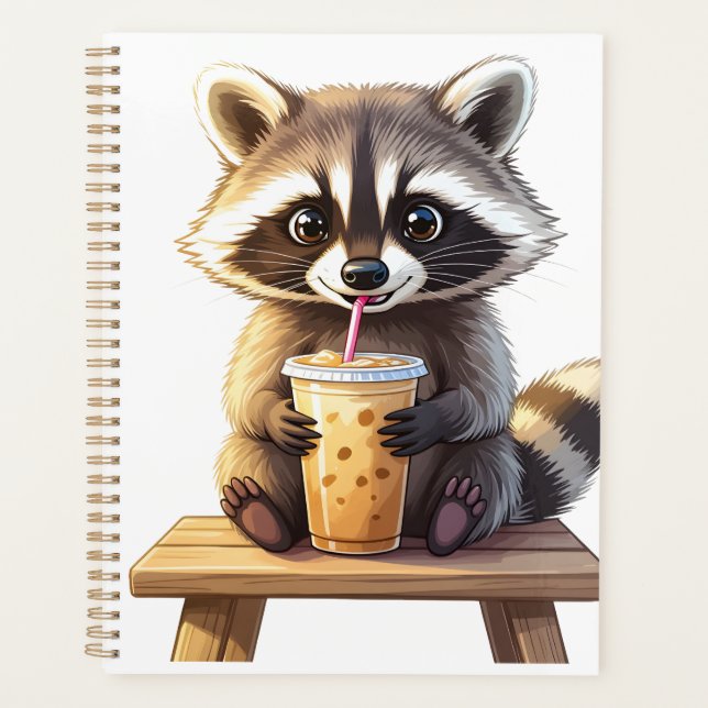 Raccoon Drinking Iced Coffee Planer (Vorderseite)