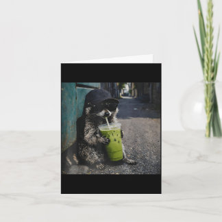 Raccoon drinking matcha latte funny animal meme me karte