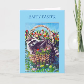 Raccoon Easter Basket Blank Greeting Card Karte