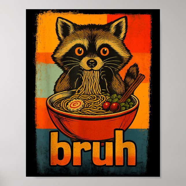 Raccoon Eating Japanese Ramen Noodles Men Women Ki Poster (Vorne)