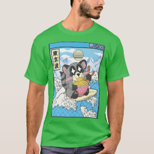 Raccoon Eating Ramen Japanisch Waves Anime Digital T-Shirt