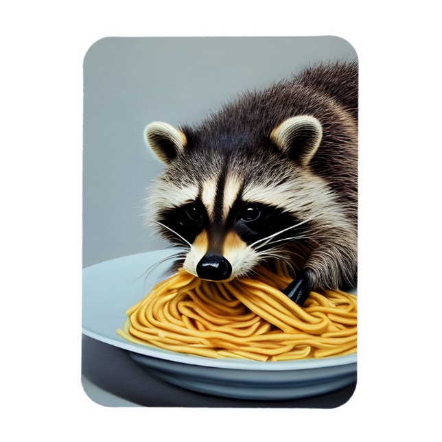 Raccoon Eating Spaghetti Magnet (Vertikal)