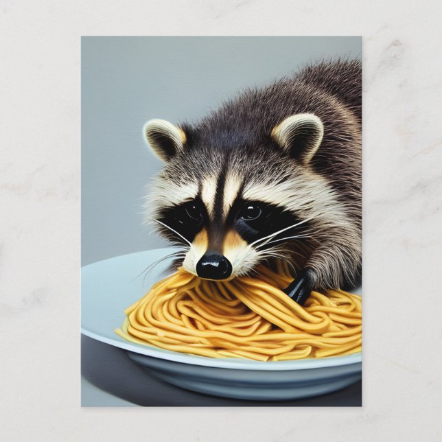Raccoon Eating Spaghetti Postkarte (Vorderseite)