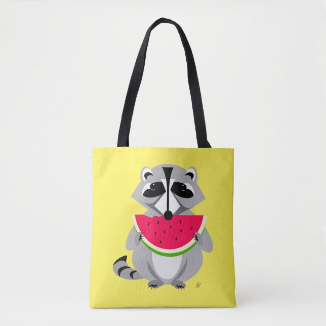 Raccoon Eating Watermelone Cartoon Tasche (Vorderseite)