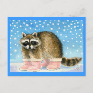 Raccoon en bottes roses carte postale