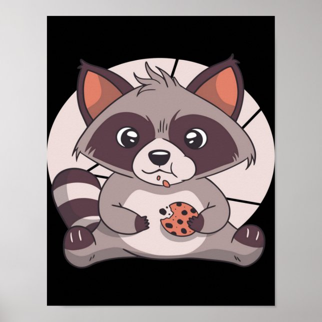 Raccoon-Essen Cookie - Niedliche Schokolade Lover- Poster (Vorne)