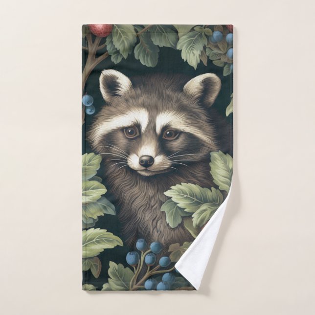 Raccoon et baies inspirés de William Morris (Serviette à main)
