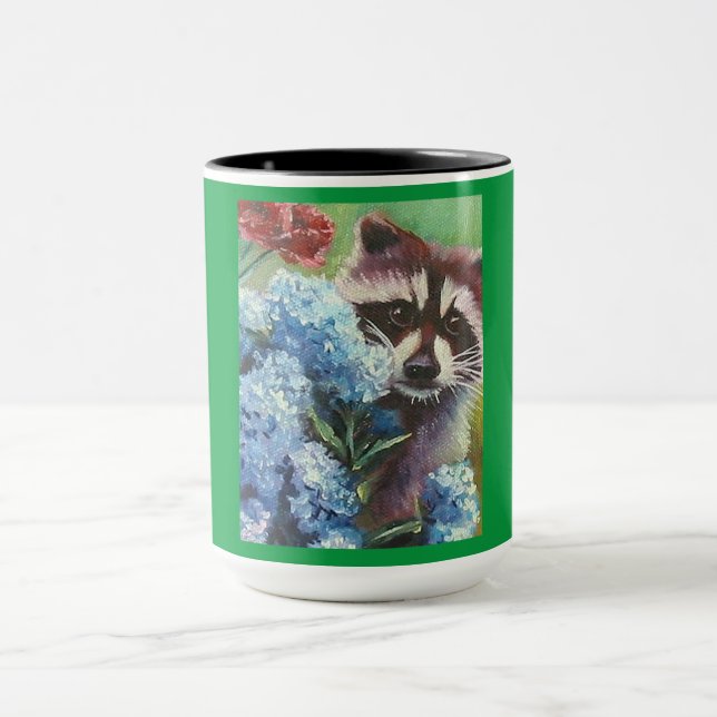 Raccoon et Blue Hydrangeas MUG (Centre)