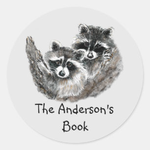 Raccoon Family Book Plate zum Anpassen Runder Aufkleber
