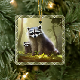 Raccoon Family Wildlife Portrait Personalisiert Keramikornament