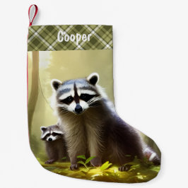 Raccoon Family Wildlife Portrait Personalisiert Kleiner Weihnachtsstrumpf