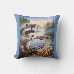 Raccoon Fish Dinner Kissen