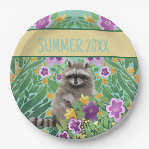 Raccoon Floral Summer Pappteller