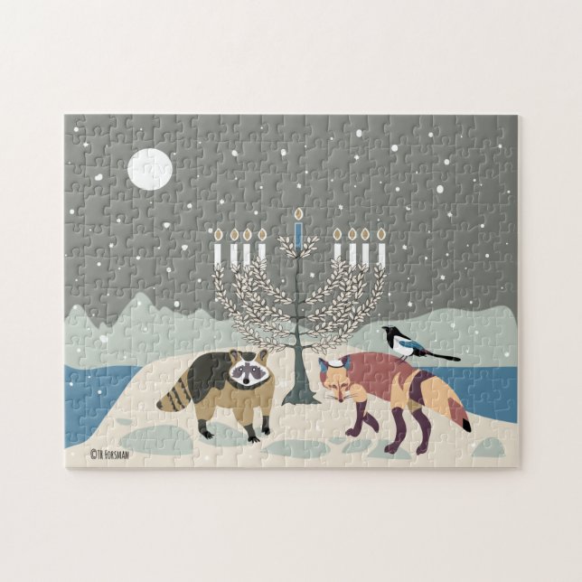 Raccoon.Fox.Magpie 2Hanukkah 11x14 Puzzle (Horizontal)
