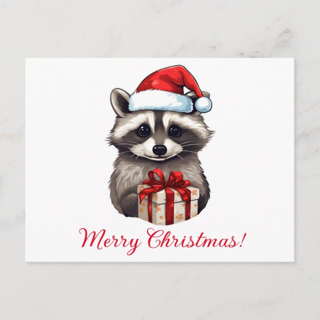 Raccoon Frohe Weihnachten! Feiertagspostkarte (Vorderseite)