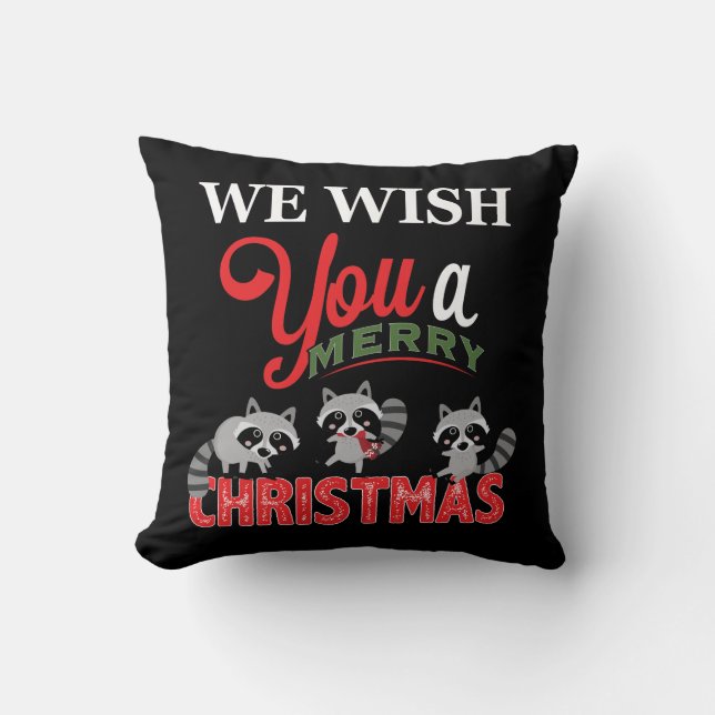 Raccoon Frohe Weihnachten Kissen (Vorderseite)