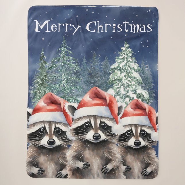 Raccoon Frohe Weihnachten Sherpadecke (Vorderseite)