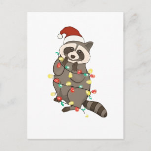 Raccoon Frohe Weihnachtslicht Weihnachtsmannmütze Einladungspostkarte