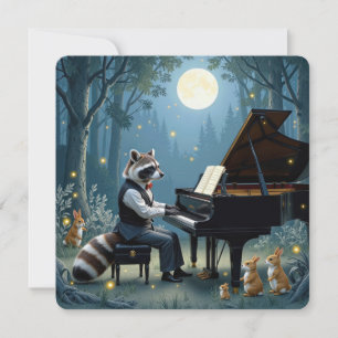 Raccoon gibt eine Piano-Erwägung im Wald Einladung