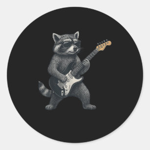 Raccoon Gitarrenrock und Roll Gift Men Wome Runder Aufkleber