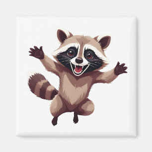 Raccoon glücklich Spielspass Springen in die Luft Magnet