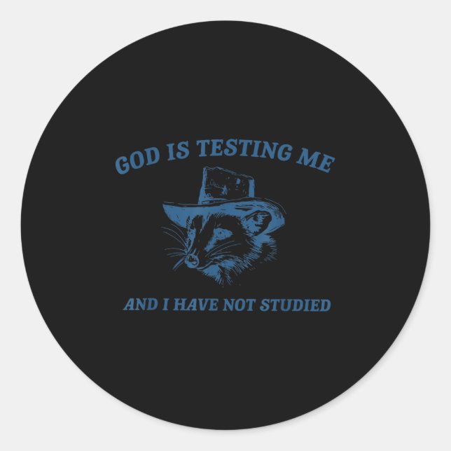Raccoon God Is Testing Me And I Have Not Studied  Runder Aufkleber (Vorderseite)